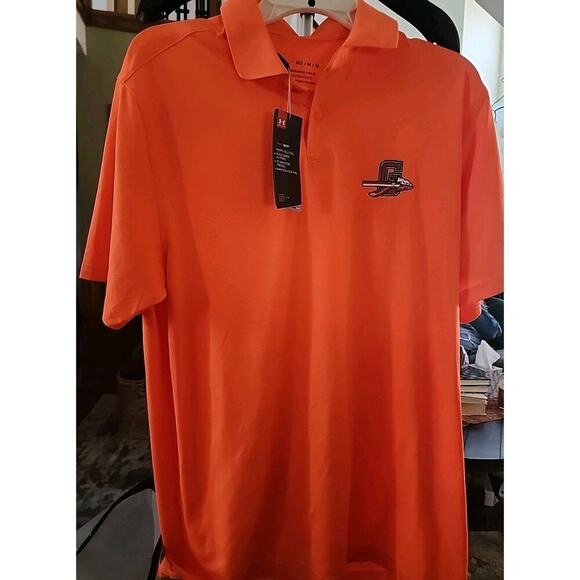 Under Armour Polo Performance Golf Shirt Medium Orange HeatGear A117 Gonzales - Picture 1 of 4